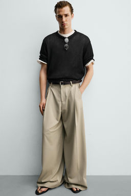 PANTAL?N WIDE FIT PLIEGUES / Beige
