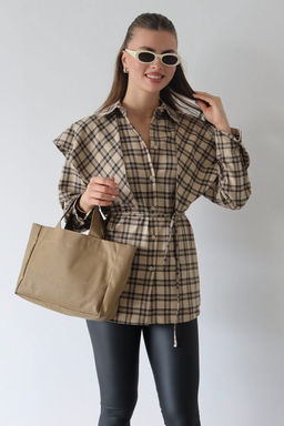 Kahverengi Ekose C?kar?labilir Sal Detayl? Gomlek TWOAW26GO00155 - Trendyolmilla фото 4