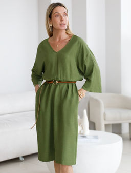 VILATTE / Платье с цельнокроеным рукавом изо льна с вискозой