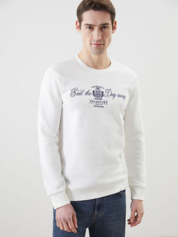 Bisiklet Yaka Bask?l? Erkek Kal?n Sweatshirt