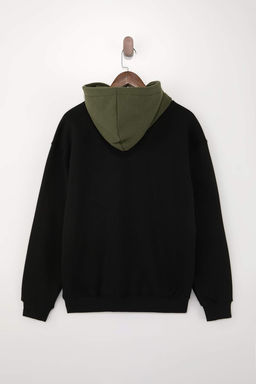 Siyah-Haki Oversize/Genis Kesim Kapusonlu Ici Sardonlu Sweatshirt TMNAW26SW00048