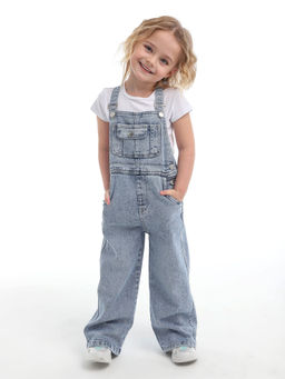 Полукомбинезон джинсовый для девочек - Синий мир фото 3