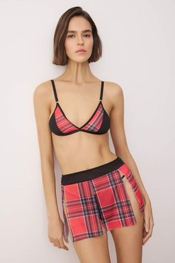 Siyah-K?rm?z? Y?lbas? Temal? Ekose / Kareli Kaps?z 3lu Ic Camas?r? Tak?m? THMAW26CC00033