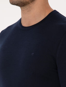 Lacivert Slim Fit Y_n Kar___ml_ Bisiklet Yaka Basic Triko Kazak - Cacharel фото 7