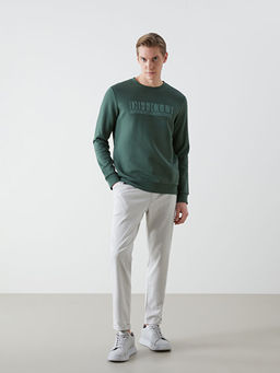 Bisiklet Yaka Bask?l? Erkek Kal?n Sweatshirt