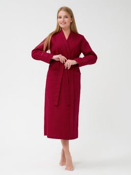 Женский вафельный халат с планкой бордовый В-02 (15)