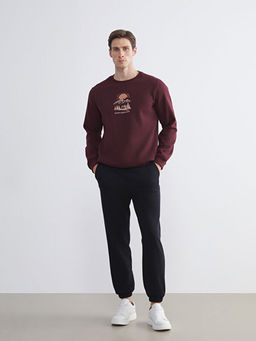 Bisiklet Yaka Bask?l? Erkek Sweatshirt