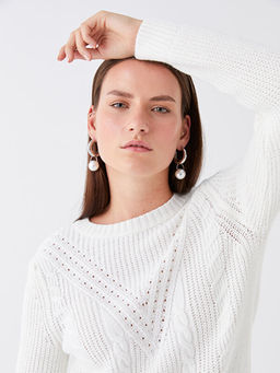 Bisiklet Yaka Ajurlu Uzun Kollu Kad?n Triko Kazak - Waikiki фото 3