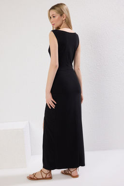 TRENDYOLMILLA K?rm?z? Degaje Yaka Ekose Desenli Y?rtmacl? Esnek Maxi Orme Elbise TWOSS25EL00382  фото 5