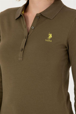 U. S. Polo Assn Женский базовый свитшот цвета хаки с воротником-поло - U.s. polo assn фото 7