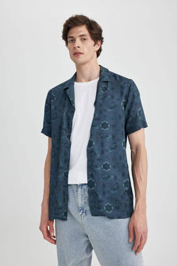 Рубашка из вискозы с коротким рукавом стандартного кроя с рисунком - Defacto фото 7