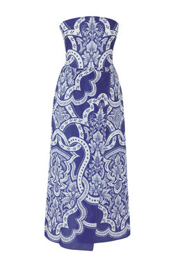 Trendyolmilla Cini Desenli Straplez Maxi Dokuma %100 Pamuk Plaj Elbisesi TBESS25EL00093 фото 11