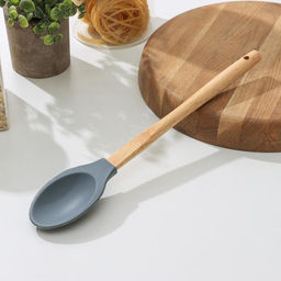 Ложка силиконовая гарнирная Доляна Бамбук, 34 см, цвет МИКС