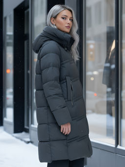 Пальто зимнее утепленное с капюшоном женское темно-зеленого цвета 7779TZ - Visdeer фото 19