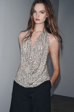 ZW COLLECTION HALTER SEQUIN TOP - Zara фото 2
