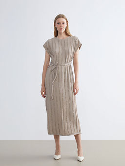 Bisiklet Yaka ?izgili Elbise