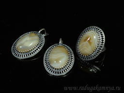 Кольцо Серьги с агатом тонированным, цв.кофе размер 17.