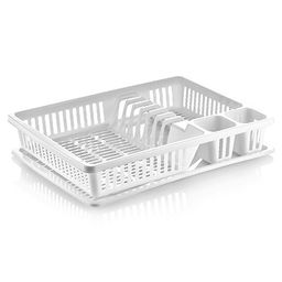 Сушилка настольная для посуды пластмассовая "Степ малая" 38х32х5,5см, с поддоном, белый (Россия)