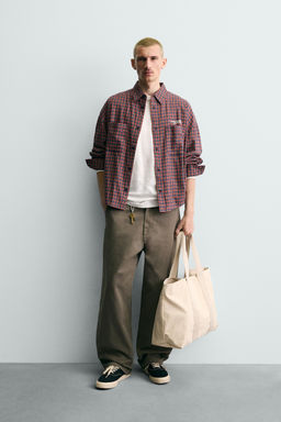 CAMISA CUADROS FRANELA BORDADO / rojo/marino