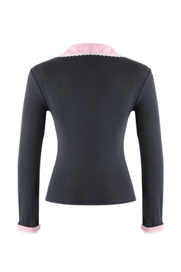 Teen Lacivert Ekose/Kareli Fitted/Vucuda Oturan Dokuma Detayl? Orme Bluz TWOAW26BZ00008 - Trendyolmilla фото 8