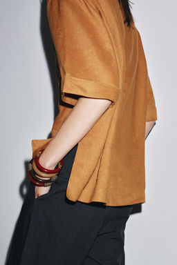 ZW COLLECTION LINEN SHORT SLEEVE TOP - Zara фото 3