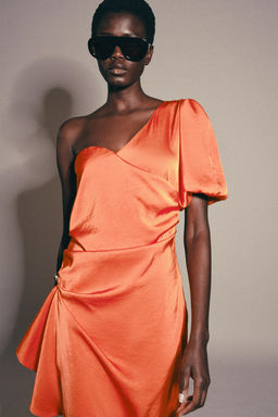 VESTIDO MIDI ASIM?TRICO SATINADO / Naranja - Zara фото 2