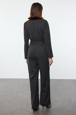 TRENDYOLMILLA Siyah Kusakl? Cizgili Ceket Yakal? Uzun Tulum TWOAW25TU00007 фото 5