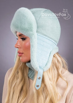 Шапка Ушанка трикотаж экомех мята