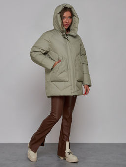 Зимняя женская куртка модная с капюшоном светло-зеленого цвета 52362ZS - HULDLUCK фото 8