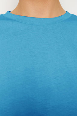 TRENDYOLMILLA Beyaz %100 Pamuk Premium Crop Bisiklet Yaka Orme T-Shirt TWOSS23TS00038  фото 28