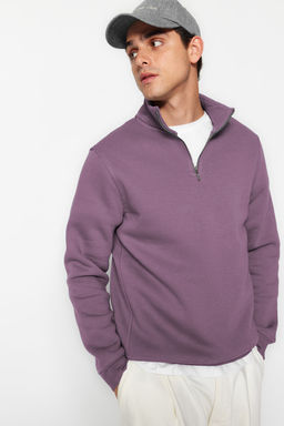 Mor Regular/Normal Kesim Dik Yaka Fermuarl? Pamuklu Basic Ici Polarl? Sweatshirt TMNAW24SW00041