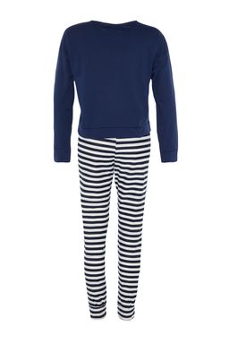 Trendyolmilla Lacivert %100 Pamuklu Ay?c?kl? Orme Pijama Tak?m? THMAW21PT0302