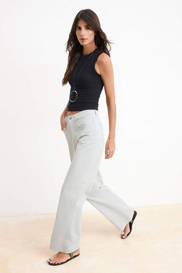 Gri DOKUMLU Yuksek Bel %100 Pamuk Wide Leg Jeans TWOSS26JE00182 - Trendyolmilla фото 2