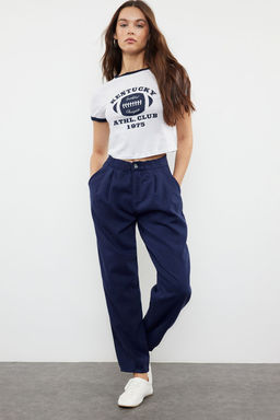 Lacivert Premium Dikis Detayl? Beli Lastikli Yuksek Bel Balon Jeans TWOAW25JE00002