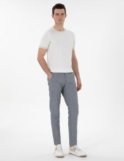 Lacivert Slim Fit Keten Kar___ml_ _izgili Kanvas Pantolon
