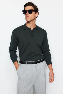 Koyu Ye_il Regular Fit Polo Yaka Basic Triko Kazak TMNAW24KZ00067 - Trendyolmilla фото 2