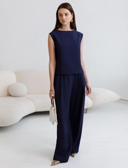 Брюки палаццо с защипами из плотного лиоцелла - Vilatte фото 4