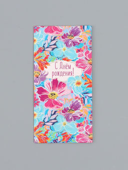 Цена за 10 шт. Конверт для денег «С днём рождения», цветы на голубом, 16,5 х 8 см