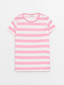 Bisiklet Yaka ?izgili K?sa Kollu K?z ?ocuk Ti??rt