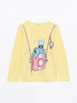 Bisiklet Yaka Bask?l? Uzun Kollu K?z ?ocuk Ti??rt