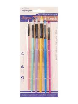 Набор кистей для рисования, синтетика, 6 штук: № 2, 4, 6, 8, 10, 12, круглые, с цветными ручками, пастель