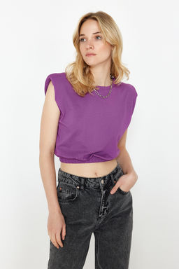 TRENDYOLMILLA Siyah %100 Pamuk Vatkal? Crop Bisiklet Yaka Orme T-Shirt TWOSS21TS0379 фото 29