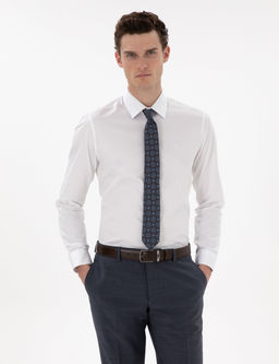 Beyaz %100 Pamuk Parlak Saten Slim Fit Uzun Kollu Basic G_mlek
