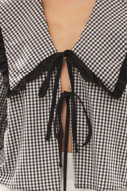 TRENDYOLMILLA Siyah Buyuk Yaka Detayl? Potikare Desen Regular Normal Kal?p Dokuma Gomlek TWOSS25GO00077 фото 3