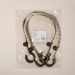 Ручки для сумки, 2 шт., вощёный шнур/дерево, 48×2 см, бежевые