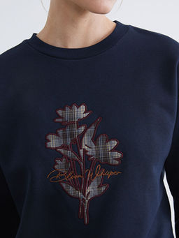 Bisiklet Yaka ?i?ekli Kad?n Kal?n Sweatshirt