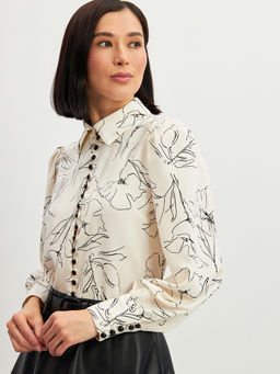 Блузка с принтом OD-639-29 белая черный цветок