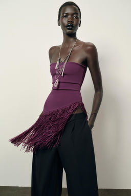 FRINGED STRETCH BANDEAU TOP - Zara фото 2