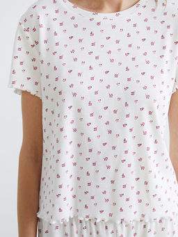 Bisiklet Yaka ?i?ekli Kad?n Pijama Tak?m?