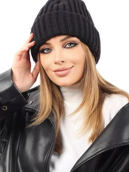 Объемная вязаная шапка бини с отворотом - Pretty mania фото 5